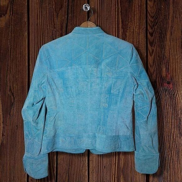 Pamela McCoy Leather Vintage Teal Suede Jacket RARE - Picture 4 of 11